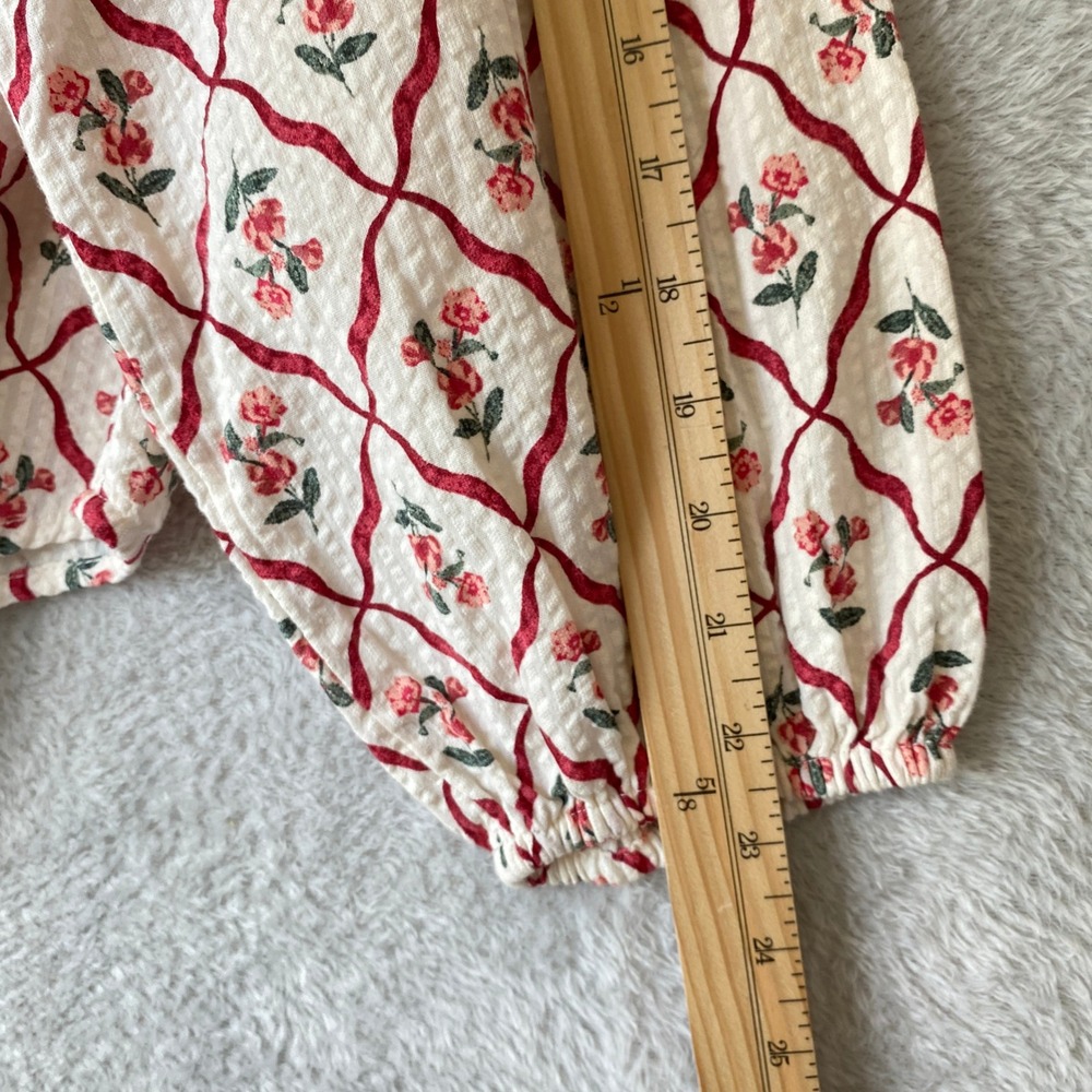 Lucky Brand Boho Quilted Floral Peasant Button Blouse Women L Cream CotttageCore - Picture 6 of 11